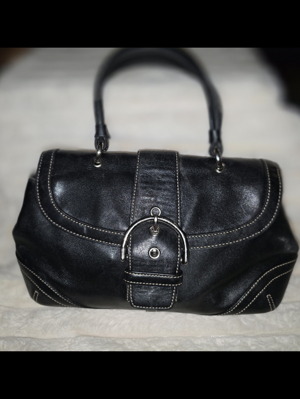 Vintage Coach Soho Black Leather Buckle Flap Satchel Bag D04S-9743 Y2K